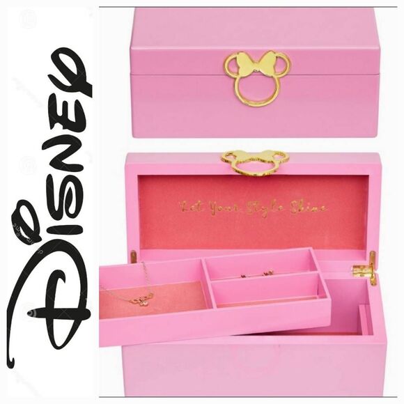 Disney Minnie Mouse Gold Icon Pink Lacquer Wood Jewelry Organizer - Picture 1 of 15